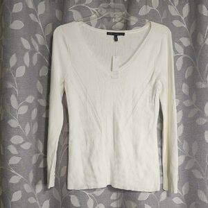 White House Black Market Cream Ribbed Sweater Blouse size L